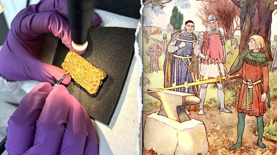 Real-life Excalibur? Man on a hike uncovers gold sword relic hidden under tree Education NSW